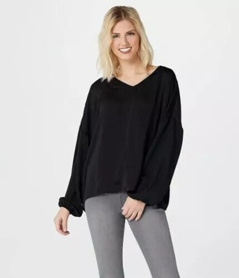 Du Jour V-Neck Drop Shoulder Blouse Shirt Black S New