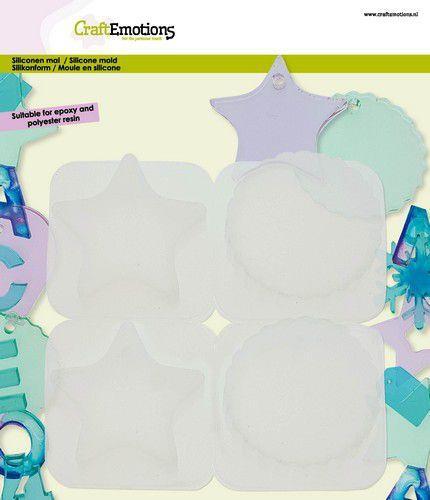 CraftEmotions Silikonform Dekoration Anhänger rund - Jakobsmuschel, Stern 16x15c