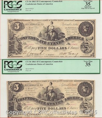 Contemporary Counterfeit Confederate Lot - $5.00 - 10 Consecutive - RARE!!!!