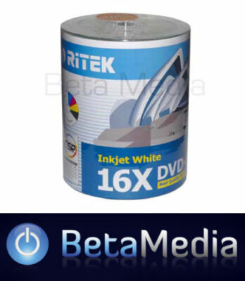 100 x Ritek Blank DVD-R media 16X 4.7GB Full Hub Printable DVD -R Discs