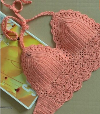 Handmade Boho Bohemian Crochet Crop Top Bikini Gypsy Cut Out Cute Grecian Hippy