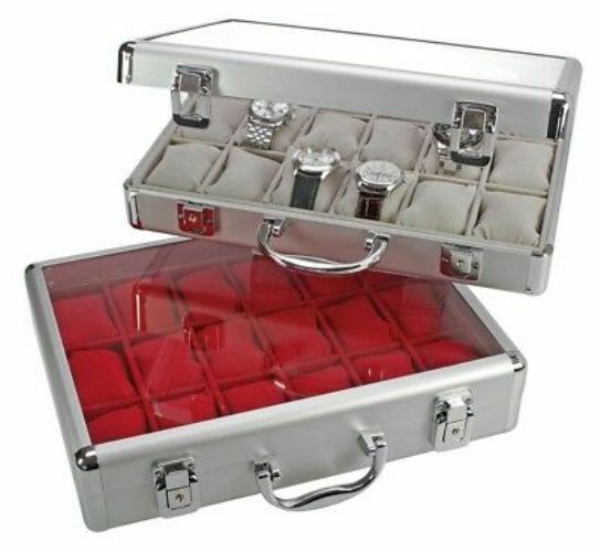 Valigetta Box Porta Orologi Bracciali 15 Posti Cuscini Alluminio Sicurezza lac