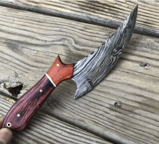 CUSTOM HANDMADE DAMASCUS STEEL HUNTING SKINNER KNIFE WOOD HANDLE EDC W/ SHEATH