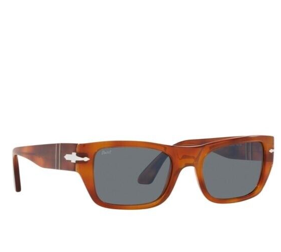 Pre-owned Persol Rectangle Terra Di Siena Crystal Light Blue Sunglasses Po3268s 96/56 In Crystal Light Blue Non Polarized Mineral Glass