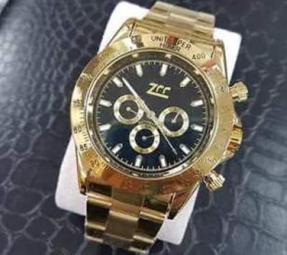Orologio Polso Zcc Uomo Automatico Cronografo Elegante Oro Fondo Nero lac