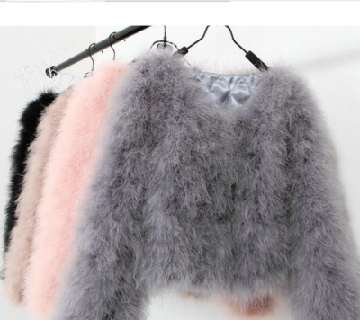 Faux Ostrich Wool Fur Women Coat Feather Plus Size Jacket Winter