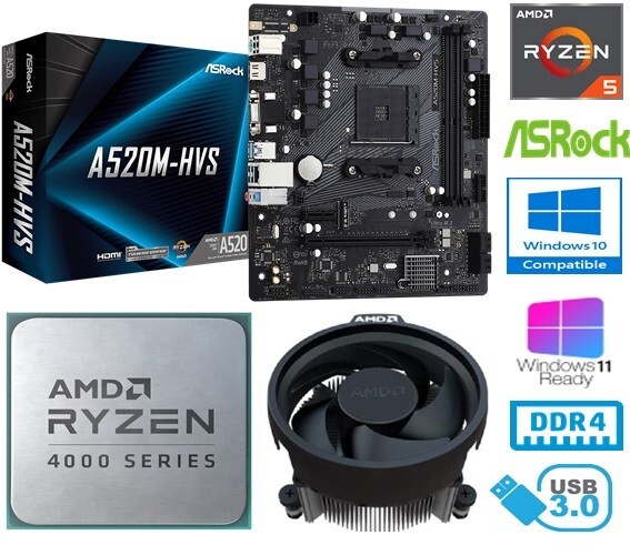 AMD RYZEN 5 4500 BUNDLE - 6 CORE - ASROCK A520M-HVS MOTHERBOARD