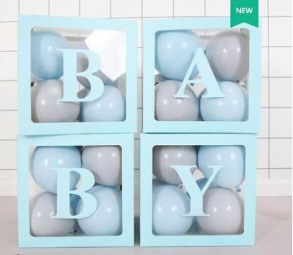 Baloon Box Scatole Decorazioni Per Baby Shower - 4 Pezzi Azzurro Bambino bal