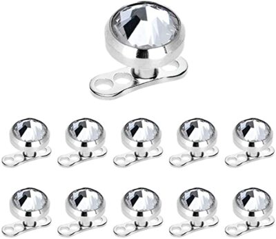 10 Pieces Micro Dermal Anchor Titanium Piercings Dermal Anchor Base + 2mm CZ Top