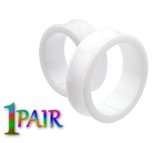 Pair 8g-50mm White Acrylic Tunnels Double Flare Gauges Solid Saddle Ear 1282
