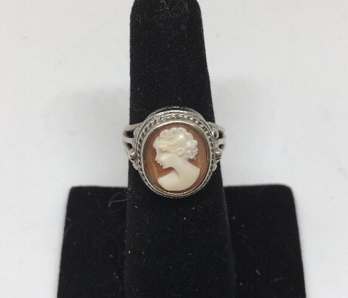 Antique Carved Shell Cameo 12k White Gold Art Deco
