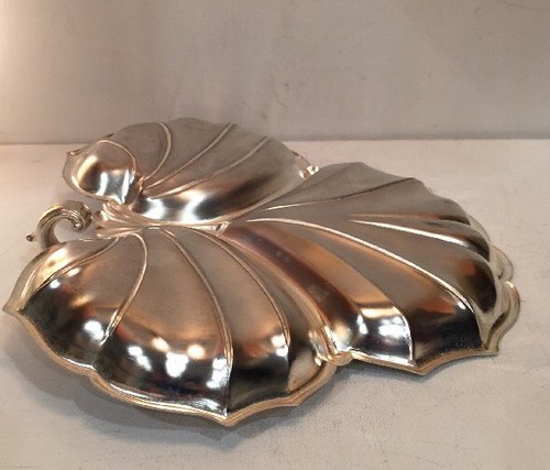 Silver Plated Serving Plate With Three Compartments Platter With Handle Leaf