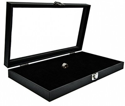Ring Display Case Organizer Glass Top Jewelry Storage Box 72 Slot Tray Holder