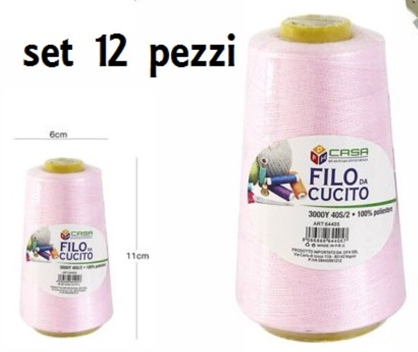 Set 12 Pz Filati A Cono Filo Poliestere Cucito 3000Y 40S/2 Rosa 64405-5 dfh
