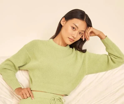 Reformation Womens Sami Cropped Sweater Pullover Green Organic Cotton Sz Medium