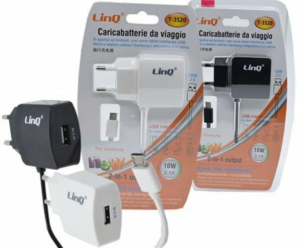 Caricabatteria Alimentatore Da Rete Microusb Smartphone + Porta Usb Linq T-3s20