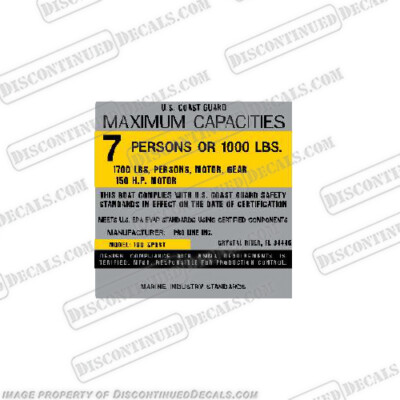 Fits Pro-Line 190 Capacity Decal - 7 Person