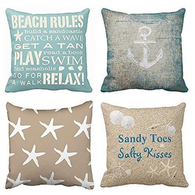  Set of 4 Throw Pillow Covers Starfish Words Rules Holiday 20 x 20 inches Beach