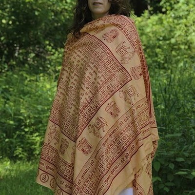Primerose Peach Large Meditation Yoga Prayer Shawl - Maha Mantra Shawl