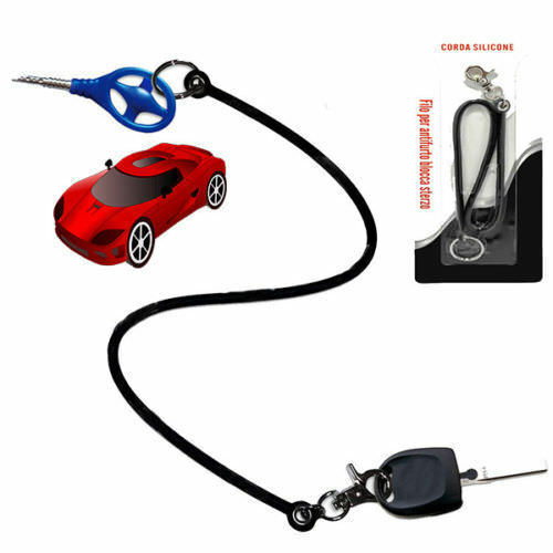 Portachiavi In Silicone Block Shaft Auto Filo Nero Corda Gancio Laccetto dfh