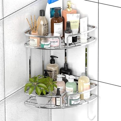 Simple Houseware 2-Tier Bathroom Corner Shower Caddy Organizer with Adhesive ...