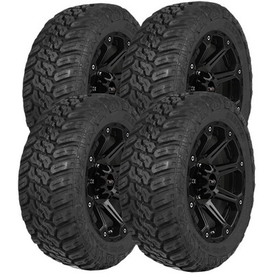 (QTY 4) 35x12.50R20LT Maxtrek Mud Trac 121Q LRE Black Wall Tires