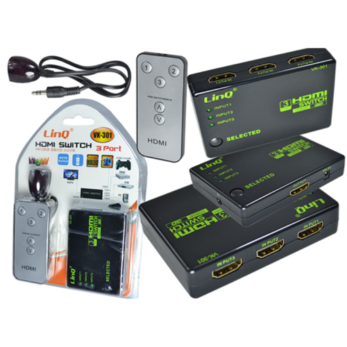 Switch Hub Hdmi 3 Porte Ad Alta' Velocita' Con Telecomando 1080p 3d Linq Vk-301