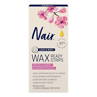 NAIR LEGS & BODY WAX READY STRIPS - 40 STRIPS & 6 POST WIPES - ORCHID & CHERRY