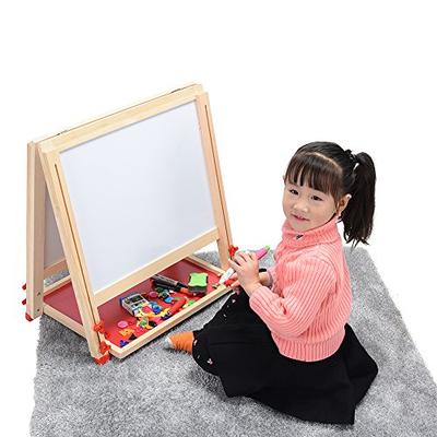 LINAZI Easel for Kids .Double Sided Magnetic Drawing Boardl for Chalk Board &