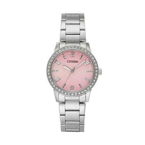 Citizen EL3090-57X Silver Tone Pink Glitter Dial Swarovski Crystals Womens Watch