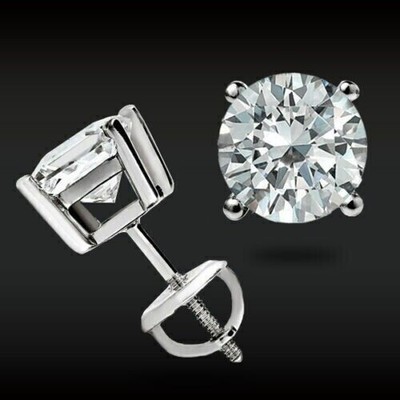 Round Lab-Created Diamond Women's Solitaire Stud Earrings 14K White Gold Plated