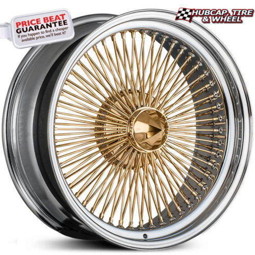 13x7 Zenith Style Lowrider Wire Wheels with Chrome Ring, Gold