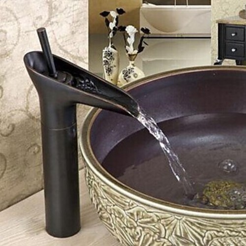 Bagno Lavandino Lavabo Miscelatore Rubinetto Ottone Nero Cascata Basso dfh