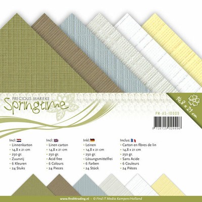 Karten-karton Papier Leinen Springtime braun grün gelb weiß Precious PM-A5-10009