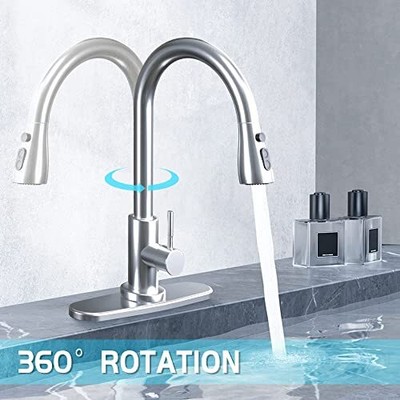 Kitchen Faucet with Pull Down Sprayer with Deck Plate 16 Inches-Stainless Steel