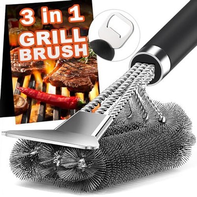 TNTOR Grill Brush with Scraper, 18'' Adjustable Handle with Bottle Opener BBQ ...