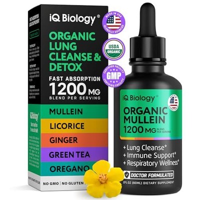 Mullein Drops for Lungs - USDA Organic Mullein Leaf + Nettle Leaf Extract Sup...