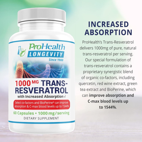 ProHealth 1,000 mg Trans-Resveratrol. 99.5% Pure, 15X 60 Count (Pack of 1)