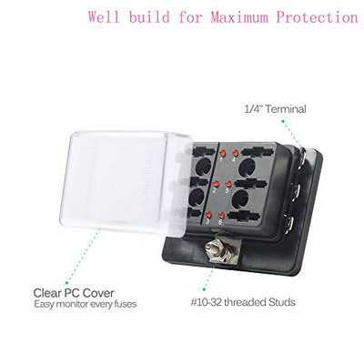 6-Way Blade Fuse Box Block Holder LED Indicator for 30A  32V Car Marine US