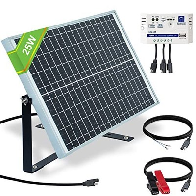 25 Watts 12V Off Grid Solar Panel SAE Connector Kit: Waterproof 25W Solar Pan...