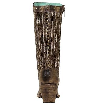 Pre-owned Corral Boots Corral Ladies Brown Crystal Cross And Stud Boot C2925