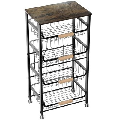 5-Layer Fruit Basket Kitchen Food Storage Organizer and Black 5-layer Rack