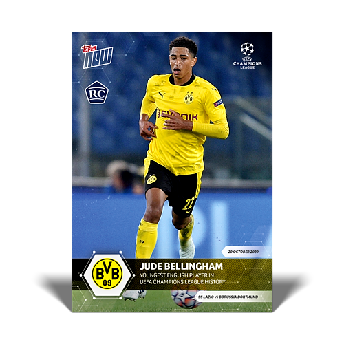 Jude Bellingham 2020 TOPPS NOW UCL UEFA CHAMPIONS LEAGUE BVB RC ROOKIE CARD #002. rookie card picture