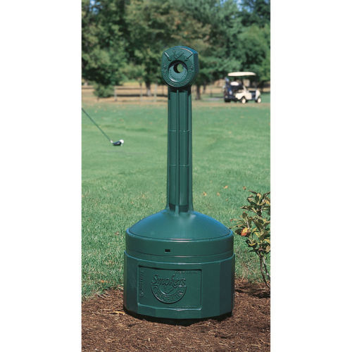 GREEN CIGARETTE BUTT RECEPTACLE JUSTRITE 38 1/2" OUTDOOR SMOKERS CEASE FIRE 4GAL