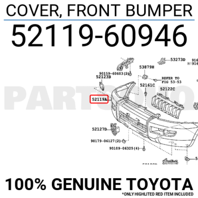 5211960946 Genuine Toyota COVER, FRONT BUMPER 52119-60946 | eBay 