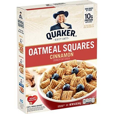 4-Pack Quaker Crunchy Oatmeal Squares Cereal Whole Grains, Cinnamon, 14.5 oz