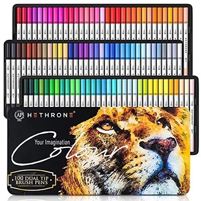 For Adult Coloring - 100 Colors Dual Brush Pens Art Colored ...