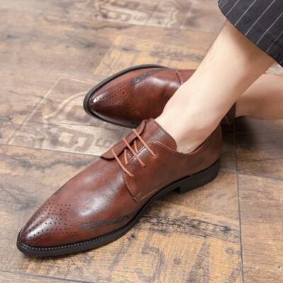 Details about / Mens Pointy Toe Wedding Party Lace up Club Low Top Faux Leather Business Shoes L