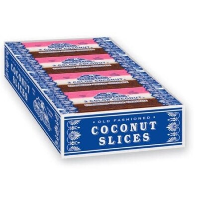 Candy Farm 24 Bars NEAPOLITAN COCONUT SLICES 3 Color Candy ''Bacon'' Strips Snack
