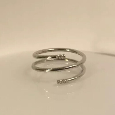 Pre-owned Handmade 14k White Gold White Genuine Diamonds Midi Knuckle Spring Band 1mm Polish Ring